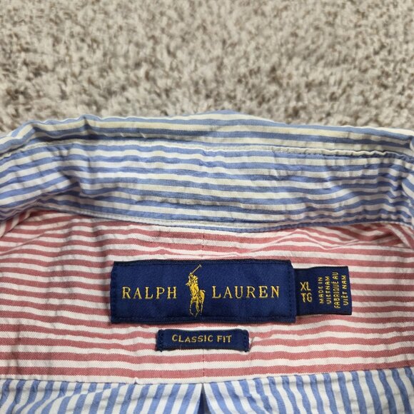 Ralph Lauren Shirt Mens XL Colorblock Performance Seersucker Button Up READ - Picture 2 of 8